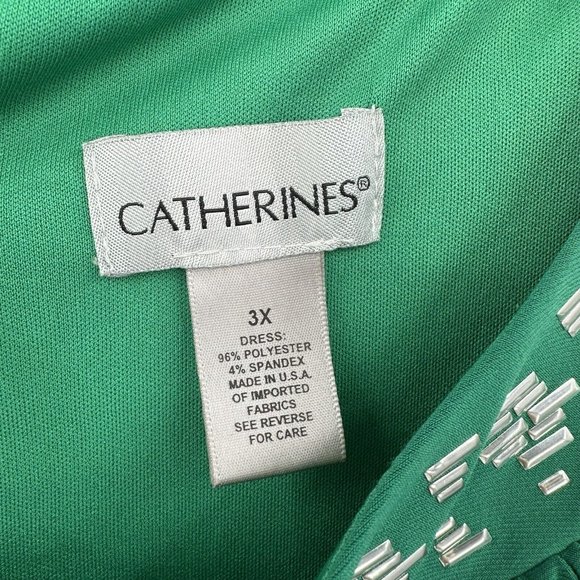 Catherines Size 3X Sleeveless Stretchy Hi Lo Hem Dress Green Silver Studs MIDI - Picture 9 of 12